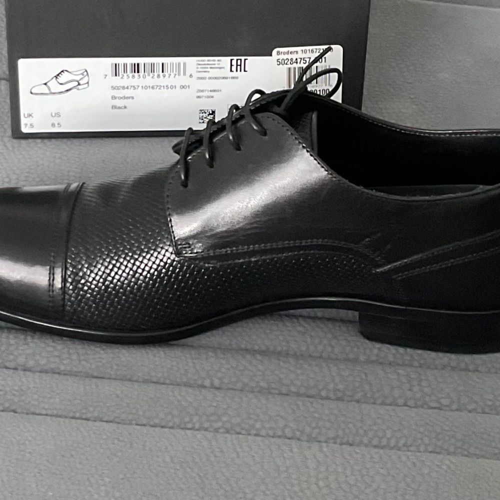 BOSS ITALIAN-MADE LEATHER  BRODERS. BLACK SHOES - Picture 12 of 12